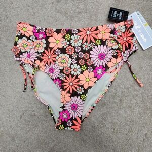 Salt Cove High Waist Floral Swimsuit Bottoms Side Cinch Tie Multicolor‎ Size M